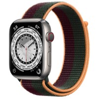 Apple Watch Series 7 45 мм Титан, спортивный браслет «Тёмная вишня/зелёный лес»