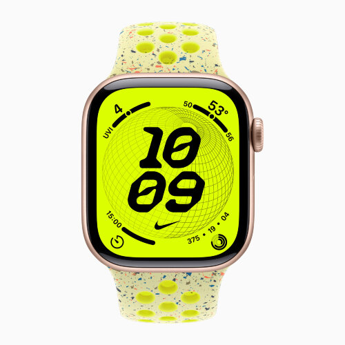 Apple Watch Series 11 42mm, Rose Gold Aluminum Case with Nike Sport Band - Volt Splash
