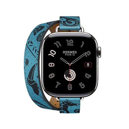 Ремешок Hermès Attelage Double Tour Animaux Bandana из кожи Swift 42mm для Apple Watch - Голубой