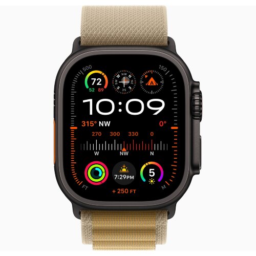 Apple Watch Ultra 2 49mm Black Titanium Case with Tan Alpine Loop (Large)