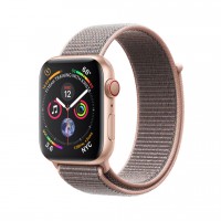 Apple Watch Series 4, 44 мм Cellular + GPS, золотой алюминий, спортивный браслет из нейлона "розовое золото"