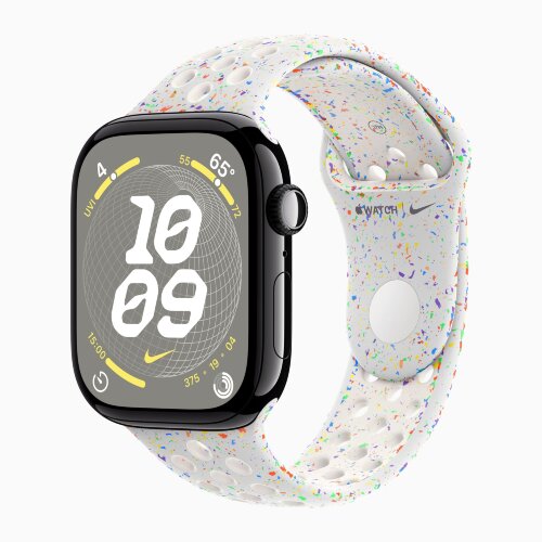 Apple Watch Series 10 42mm, Jet Black Aluminum Case with Nike Sport Band - Pure Platinum