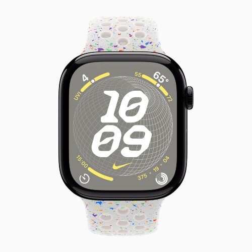 Apple Watch Series 10 42mm, Jet Black Aluminum Case with Nike Sport Band - Pure Platinum