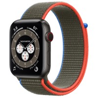 Apple Watch Edition Series 6 Titanium Space Black 44mm, спортивный браслет оливкового цвета