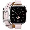 Apple Watch Hermes Series 11 42mm, двойной тонкий кожаный ремешок с пряжкой светло-розового цвета