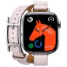Apple Watch Hermes Series 11 42mm, двойной тонкий кожаный ремешок с пряжкой светло-розового цвета