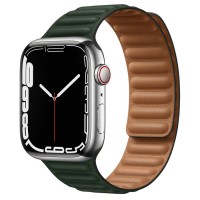 Apple Watch Series 7 45 мм, Серебристая нержавеющая сталь, браслет из кожи «Зелёная секвойя»