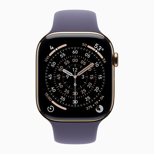 Apple Watch Series 11 42mm, Gold Titanium Case with Sport Band - Purple Fog