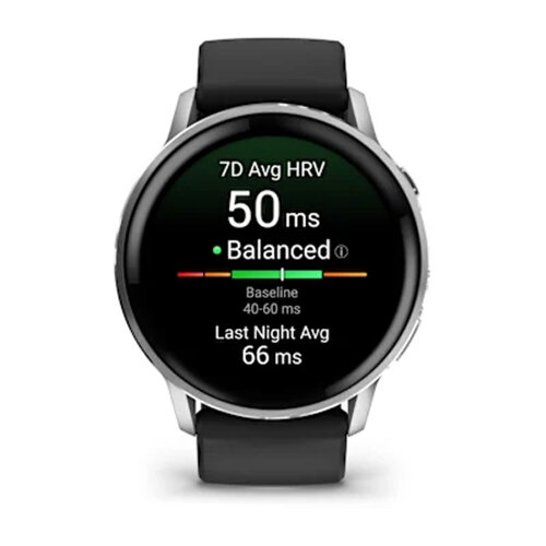 Умные часы Garmin Venu 4 45mm, Silver, Black Silicone Band