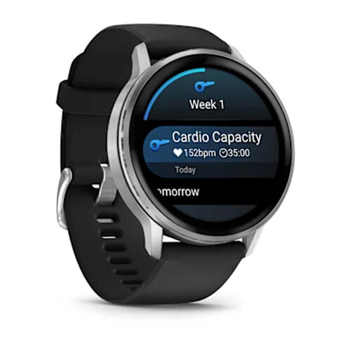 Умные часы Garmin Venu 4 45mm, Silver, Black Silicone Band