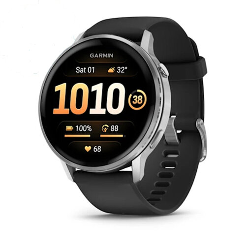Умные часы Garmin Venu 4 45mm, Silver, Black Silicone Band