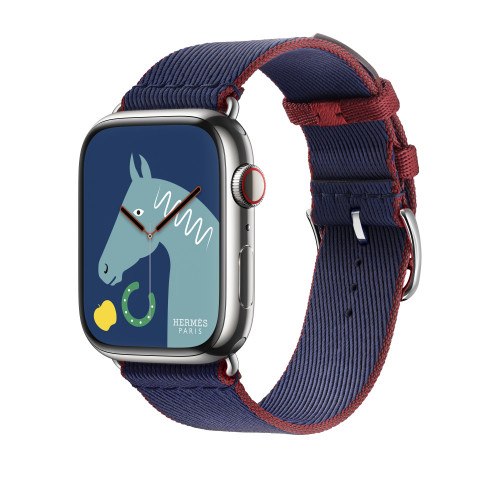 Ремешок Hermes для Apple Watch 45mm Twill Jump Single Tour - Темно-синий/Красный (Navy/Rouge)