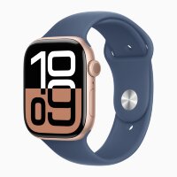 Apple Watch Series 10 46mm, Rose Gold Aluminum Case with Sport Band - Denim
