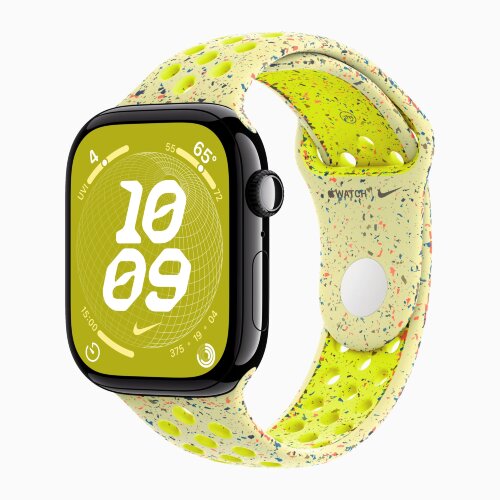 Apple Watch Series 10 42mm, Jet Black Aluminum Case with Nike Sport Band - Volt Splash