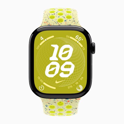 Apple Watch Series 10 42mm, Jet Black Aluminum Case with Nike Sport Band - Volt Splash