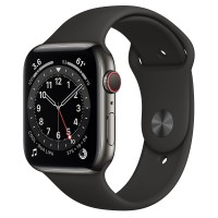 Apple Watch Series 6 44mm, нержавеющая сталь графитового цвета, черный спортивный ремешок