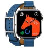 Apple Watch Hermes Series 11 42mm, двойной тонкий кожаный ремешок с пряжкой синего цвета