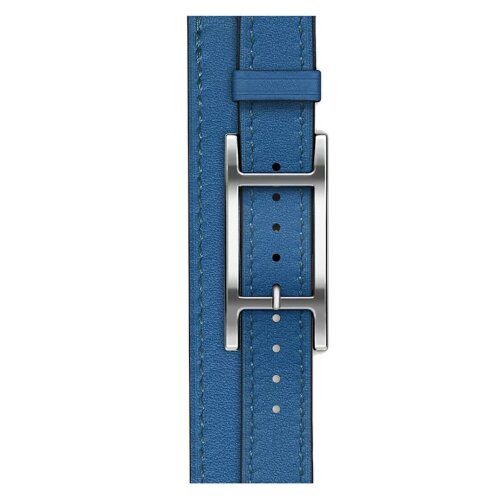 Apple Watch Hermes Series 11 42mm, двойной тонкий кожаный ремешок с пряжкой синего цвета