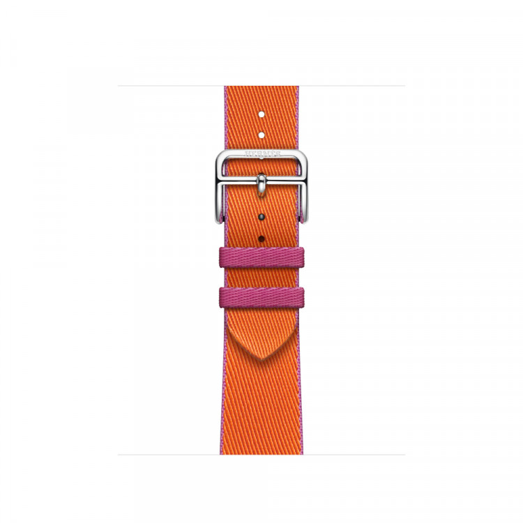 Ремешок Hermes для Apple Watch 42mm Twill Jump Single Tour - Оранжево-розовый (Orange/Rose)