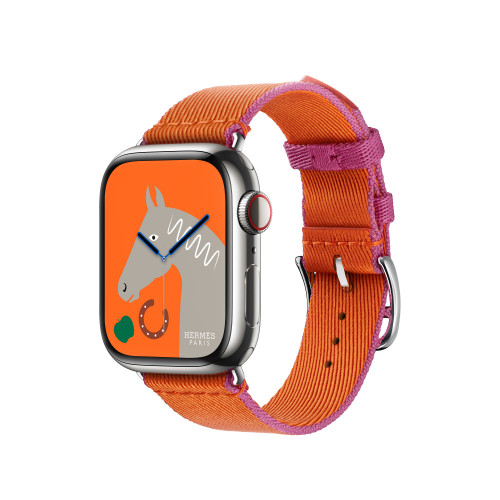 Ремешок Hermes для Apple Watch 42mm Twill Jump Single Tour - Оранжево-розовый (Orange/Rose)