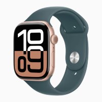 Apple Watch Series 10 46mm, Rose Gold Aluminum Case with Sport Band - Lake Green