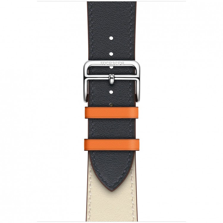Ремешок Hermes Simple Tour из кожи Swift цвета Indigo/Craie/Orange (44 мм)
