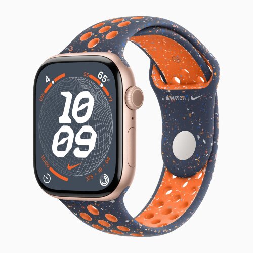 Apple Watch Series 10 42mm, Rose Gold Aluminum Case with Nike Sport Band - Blue Flame