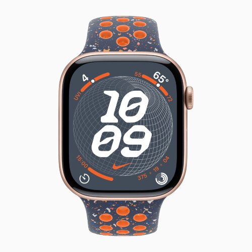 Apple Watch Series 10 42mm, Rose Gold Aluminum Case with Nike Sport Band - Blue Flame