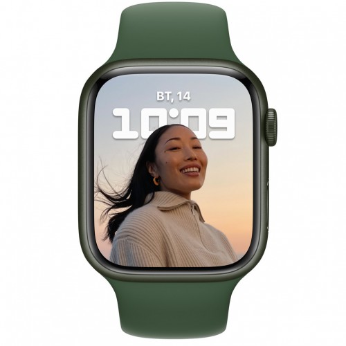 Apple Watch Series 7 45 мм, зеленый алюминий, спортивный ремешок "зелёный клевер"