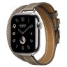 Apple Watch Hermes Series 11 42mm, двойной тонкий кожаный ремешок светло-серого цвета