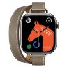 Apple Watch Hermes Series 11 42mm, двойной тонкий кожаный ремешок светло-серого цвета