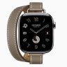 Apple Watch Hermes Series 11 42mm, двойной тонкий кожаный ремешок светло-серого цвета