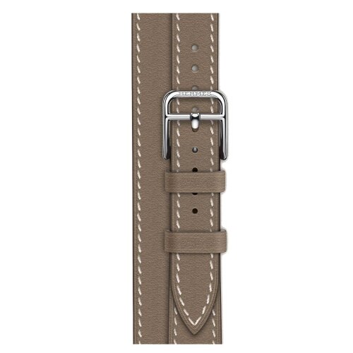Apple Watch Hermes Series 11 42mm, двойной тонкий кожаный ремешок светло-серого цвета