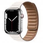Apple Watch Series 7 45 мм, Серебристая нержавеющая сталь, браслет из кожи «Белый мел»
