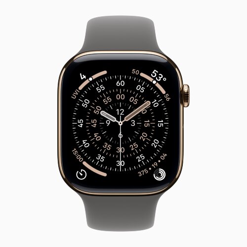 Apple Watch Series 11 42mm, Gold Titanium Case with Sport Band - Stone Gray