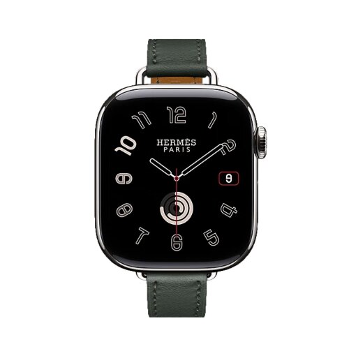 Кожаный ремешок Hermes для Apple Watch Single Tour 42mm Attelage - Темно-зеленый (Vert Mongrove)