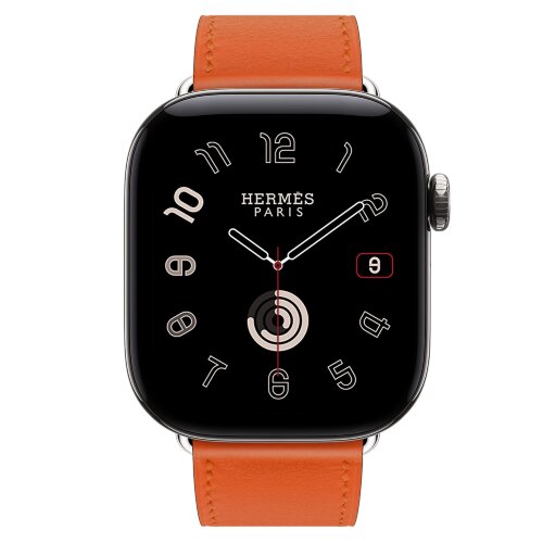 Apple Watch Hermes Series 12 42mm, классический кожаный оранжевый ремешок