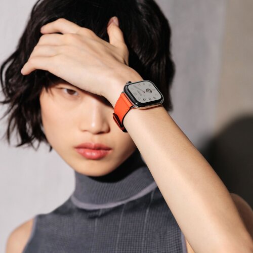 Apple Watch Hermes Series 12 42mm, классический кожаный оранжевый ремешок