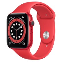 Apple Watch Series 6 44 мм, красный алюминий, красный спортивный ремешок