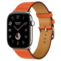 Apple Watch Hermes Series 12 46mm, классический кожаный оранжевый ремешок