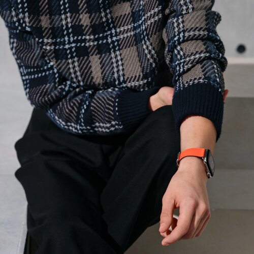 Apple Watch Hermes Series 12 46mm, классический кожаный оранжевый ремешок