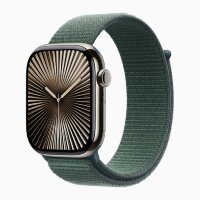 Apple Watch Series 10 46mm, Natural Stainless Steel Case with Sport Loop - Lake Green
