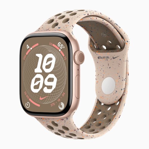 Apple Watch Series 10 42mm, Rose Gold Aluminum Case with Nike Sport Band - Desert Stone