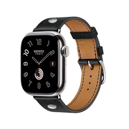 Ремешок Hermes для Apple Watch 42mm Single Tour Clou de Selle с клепкой - Черный (Noir)
