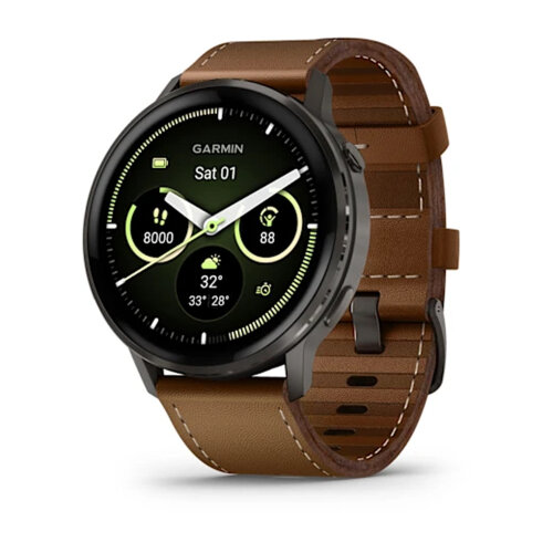 Умные часы Garmin Venu 4 45mm, Slate, Black Silicone Band and Brown Leather Band