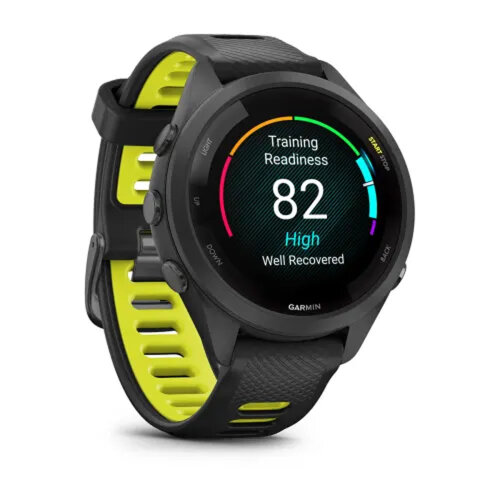 Умные часы Garmin Forerunner 265S 42mm, Black Bezel, Case, Black/Amp Yellow Silicone Band