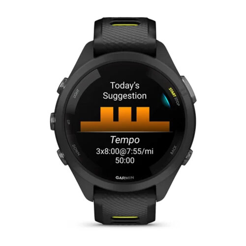 Умные часы Garmin Forerunner 265S 42mm, Black Bezel, Case, Black/Amp Yellow Silicone Band