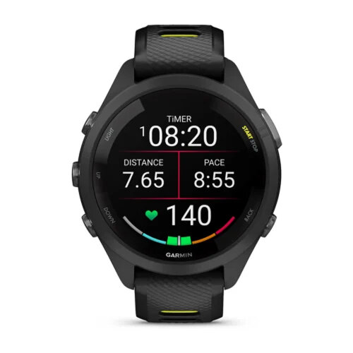 Умные часы Garmin Forerunner 265S 42mm, Black Bezel, Case, Black/Amp Yellow Silicone Band