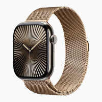 Apple Watch Series 10 42mm, Natural Titanium, Gold Milanese Loop