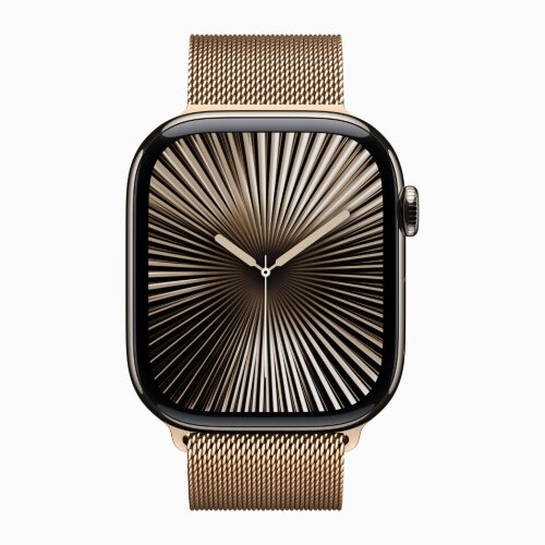 Apple Watch Series 10 42mm, Natural Titanium, Gold Milanese Loop